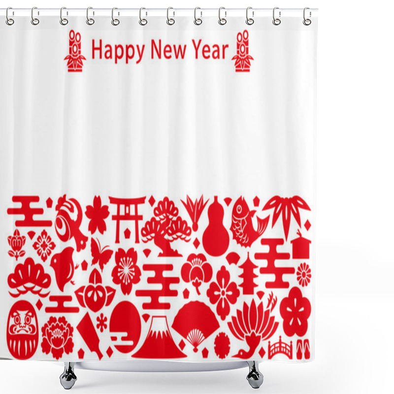 Personality  New Year's Card With Japanese Icons. Shower Curtains