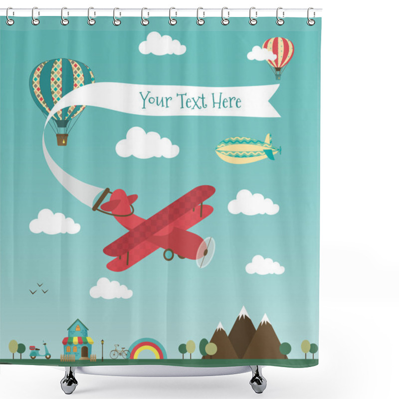 Personality  Retro Air Plane Banner Design Shower Curtains