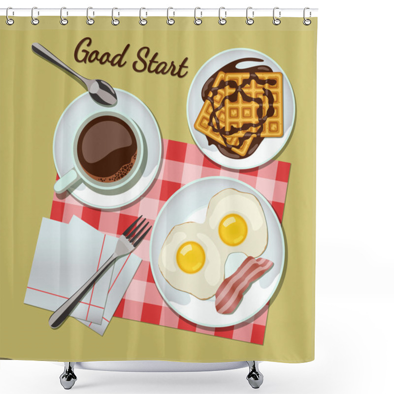 Personality  Breakfast Set Top View Shower Curtains