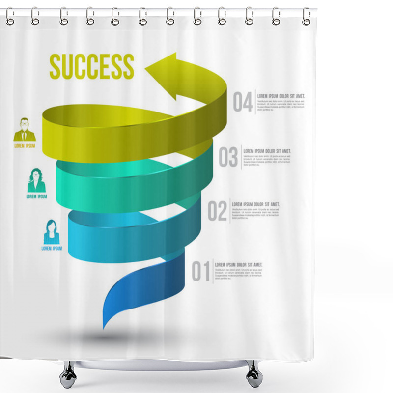 Personality  Arrow Twist Up To Success Number Options With Icons. Vector Illustration And Can Use For Business Concept, Report, Data Presentation, Plan Or Education Diagram. Printing And Website Template. Shower Curtains