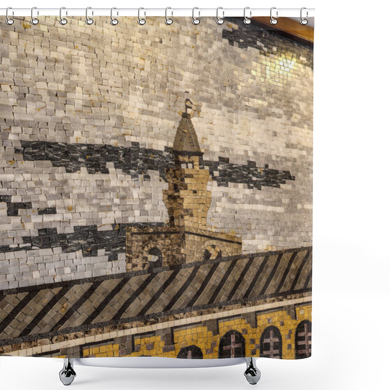 Personality  Detailed Roman Mosaic Displaying Intricate Architectural Designs With Arches. This Historical Artwork Captures The Elegance And Craftsmanship Of Ancient Roman Civilization, Emphasizing Geometry Shower Curtains