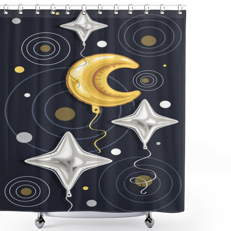 Personality  Sky Month, Balloon. Vector Background With Bright Gel Balloons Quadrangular Stars In The Sky.  Shower Curtains