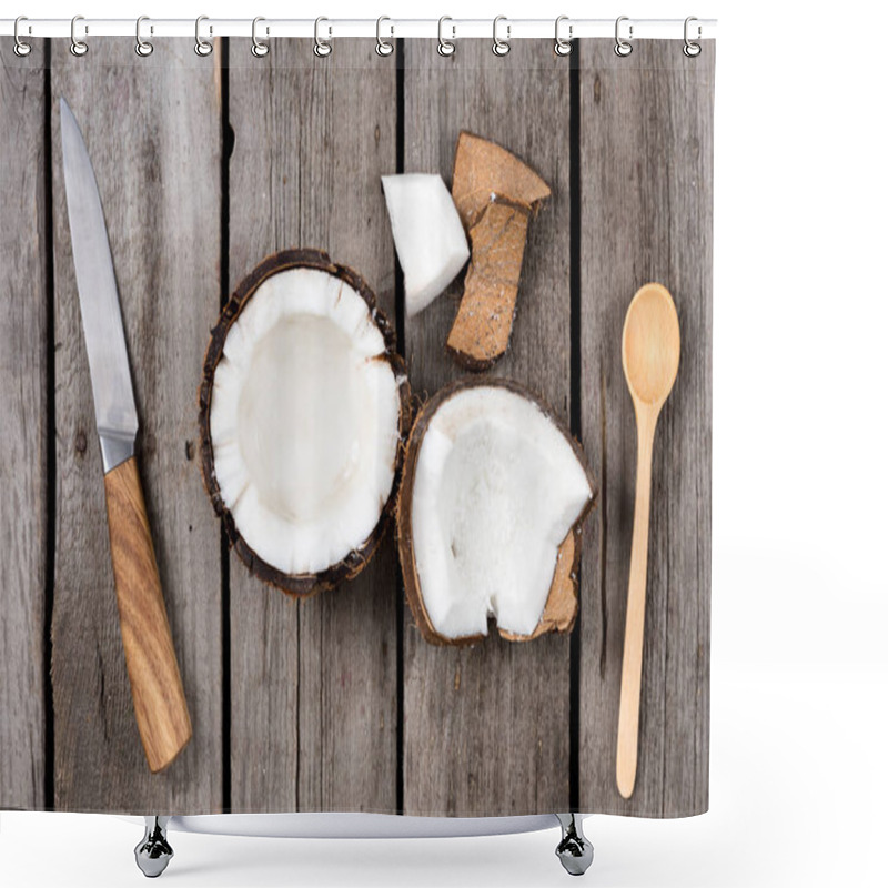 Personality  Tropical Coconut With Knife And Spoon Shower Curtains