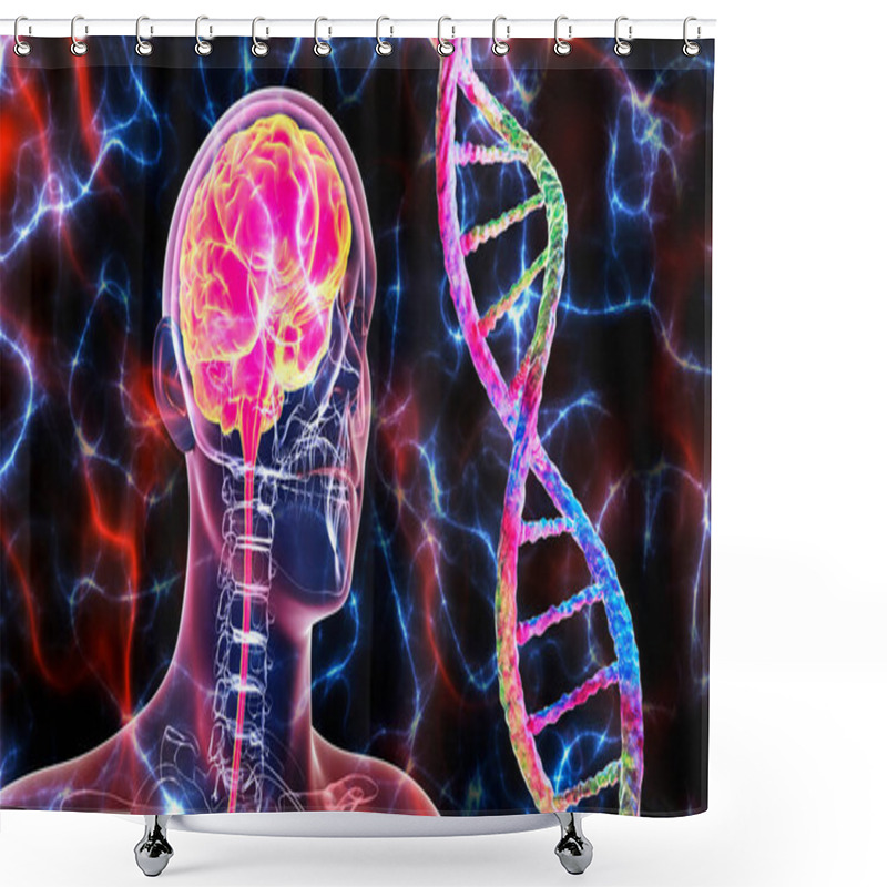 Personality  Genetic Brain Disorders, Conceptual 3D Illustration. Mutations In The DNA Leading To Brain Diseases. Neurogenetics, Neurodegenerative Disorders Shower Curtains