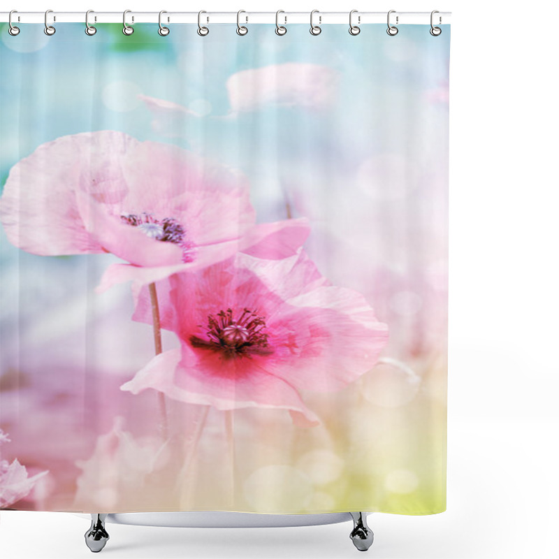 Personality  Romantic Pastel Floral Background With Poppies Shower Curtains