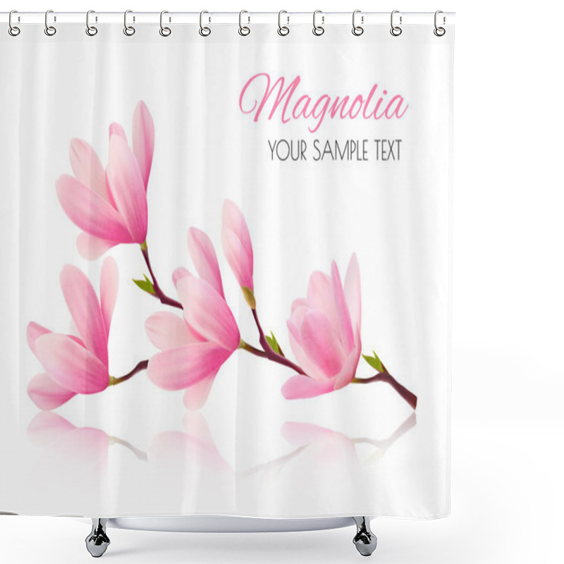 Personality  Flower Background With Blossom Branch Of Pink Magnolia. Vector Shower Curtains