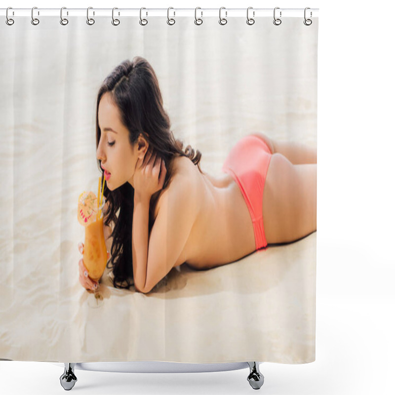 Personality  Beautiful Topless Girl Drinking Cocktail While Lying On Beach Shower Curtains