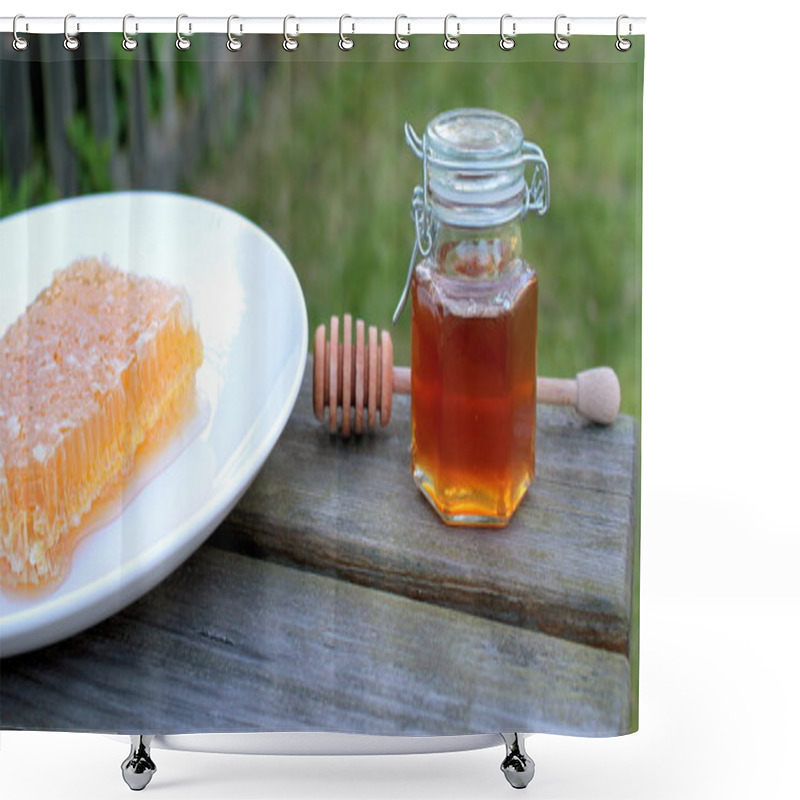 Personality  Honeycomb And Honey In Jar Shower Curtains