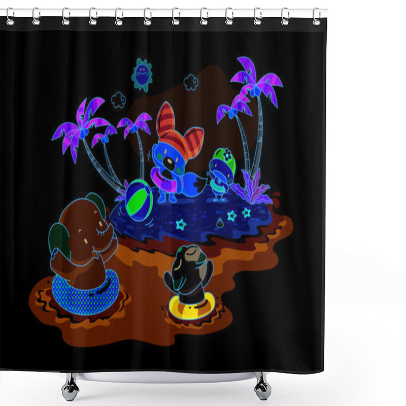 Personality  Animals Are Playing On The Beach Shower Curtains