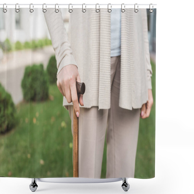 Personality  Senior Woman With Cane Shower Curtains