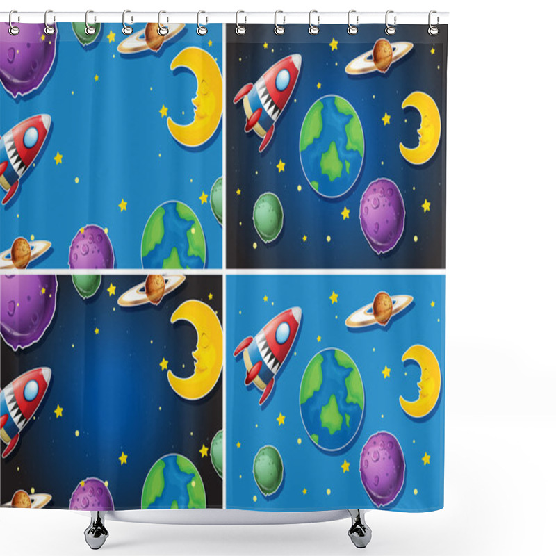 Personality  Scenes With Rocket And Planets Shower Curtains