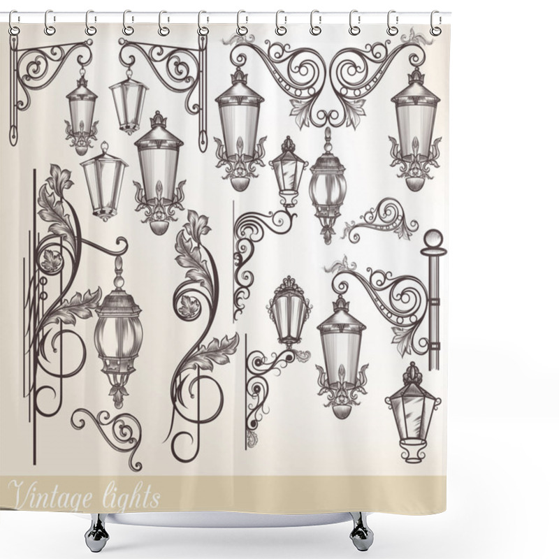 Personality  Collection Of Vector Street Lamps And Calligraphic Elements Shower Curtains