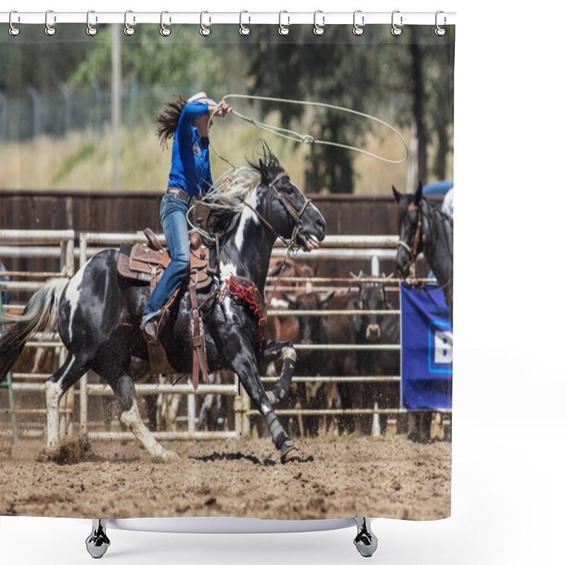 Personality  Calf Roping Cowgirl Shower Curtains