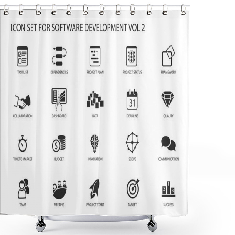 Personality  Software Development Icon Set. Vector Symbols To Be Used For Software Development And Information Technology Shower Curtains