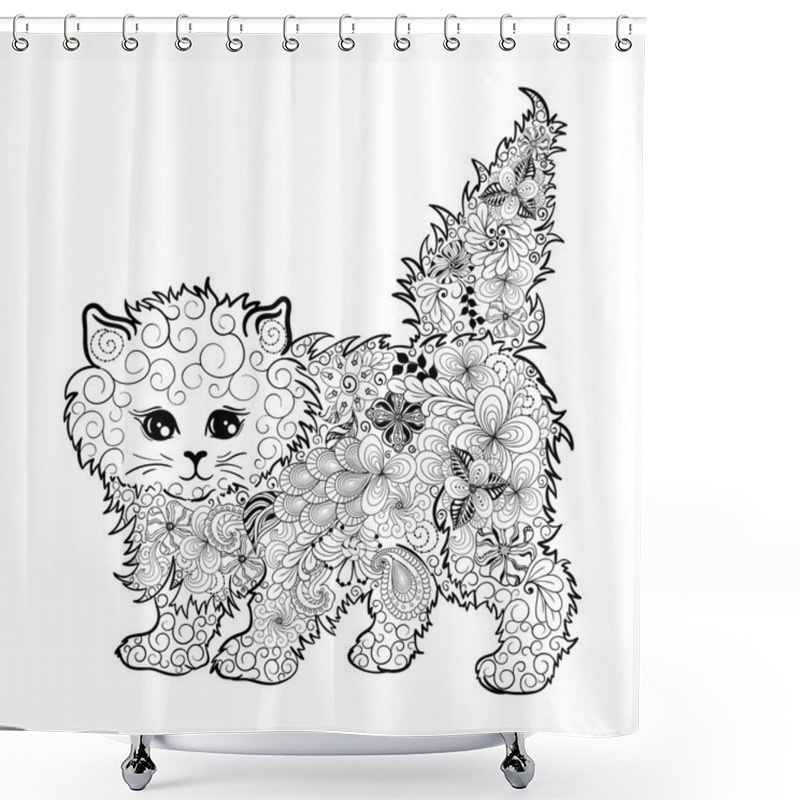 Personality  Kitten  Doodle Illustration Shower Curtains