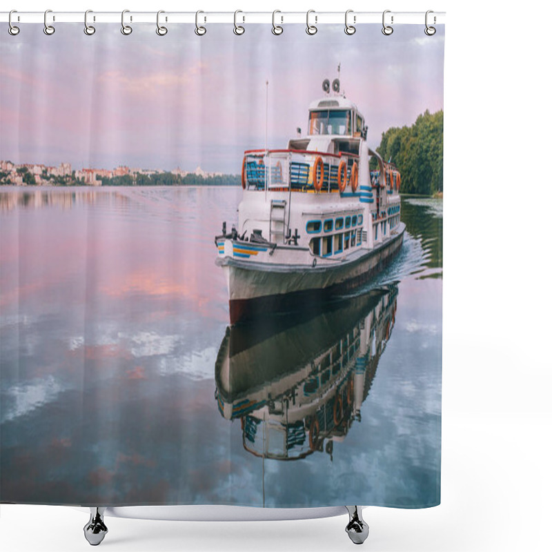 Personality  Ship On Beautiful Lake Shower Curtains