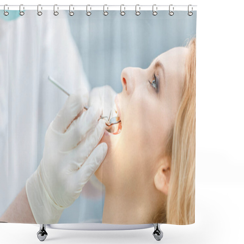 Personality  Woman At Dental Check Up Shower Curtains