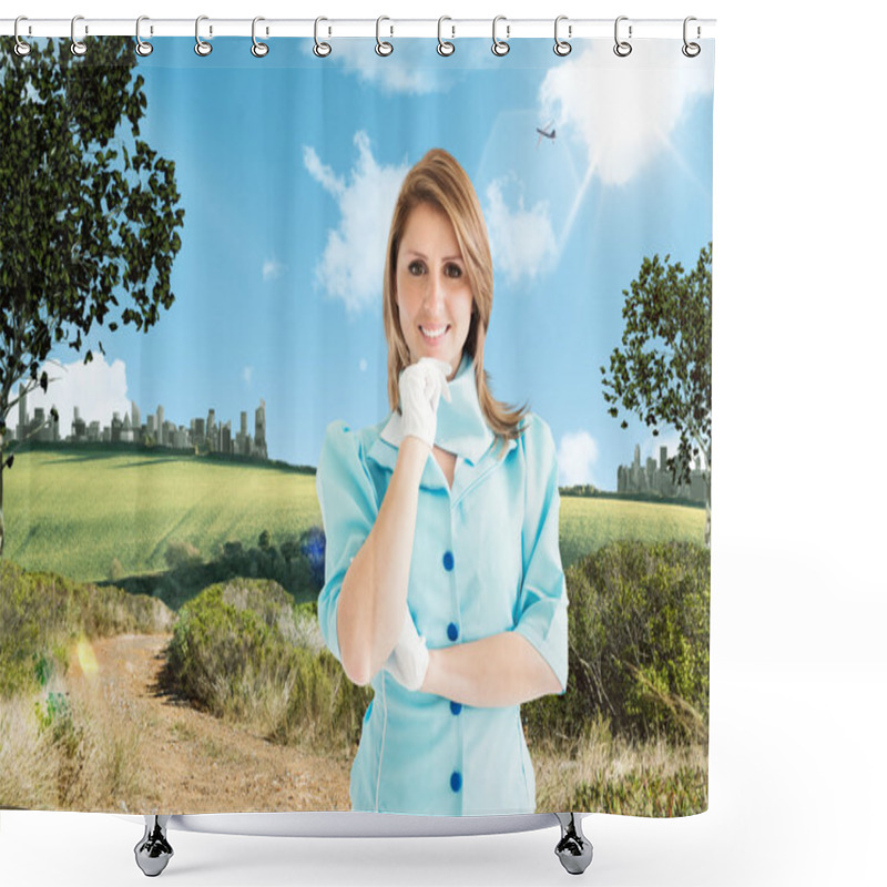 Personality  Composite Image Of Air Hostess Shower Curtains