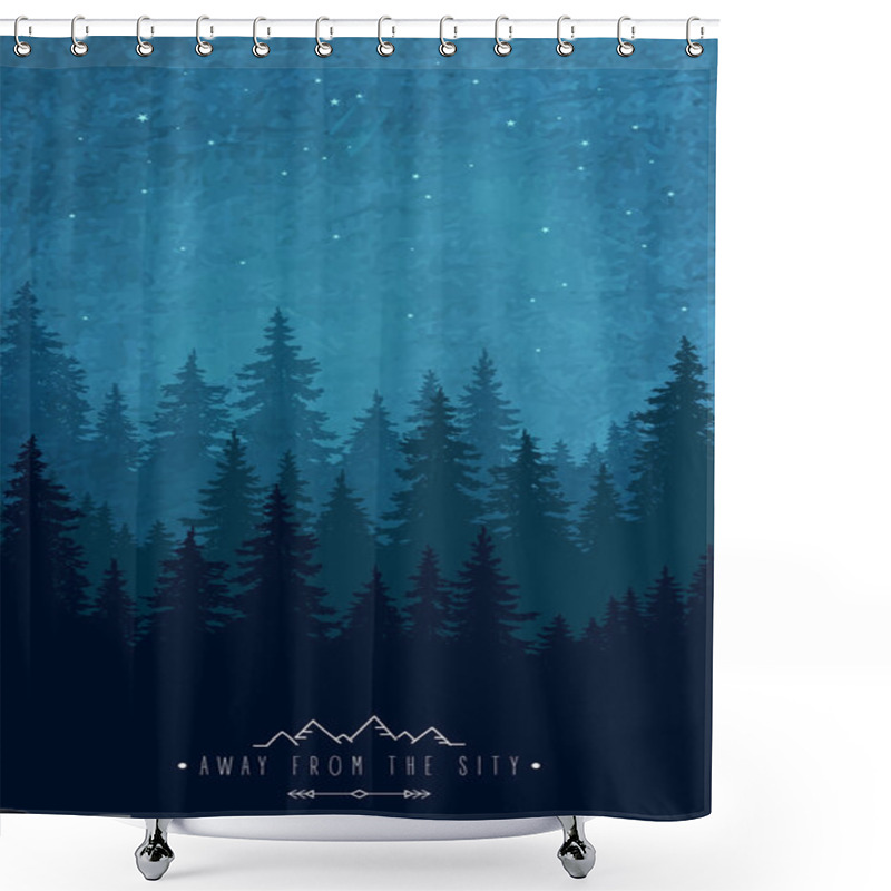 Personality  Silhouette Of Forest At Night Sky. Woodland Scenery Shower Curtains