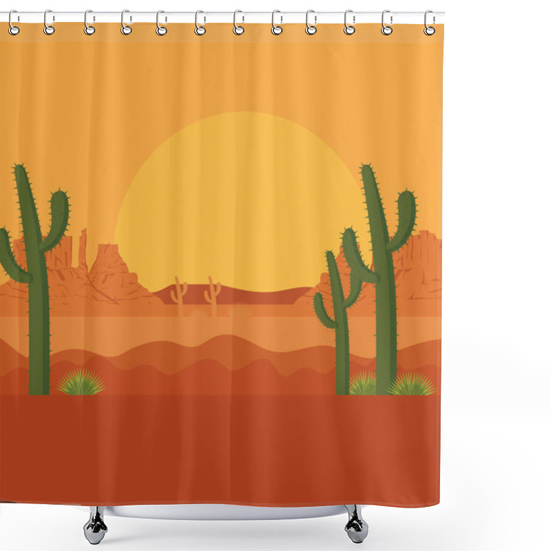 Personality  Desert With Cactus Scenery Shower Curtains