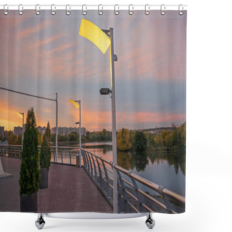 Personality  Beautiful Embankment Sunset And River With Reflection In The Water Shower Curtains