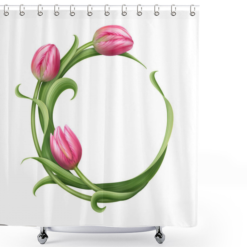 Personality  Round Banner With Flower Frame Of Tulips Shower Curtains