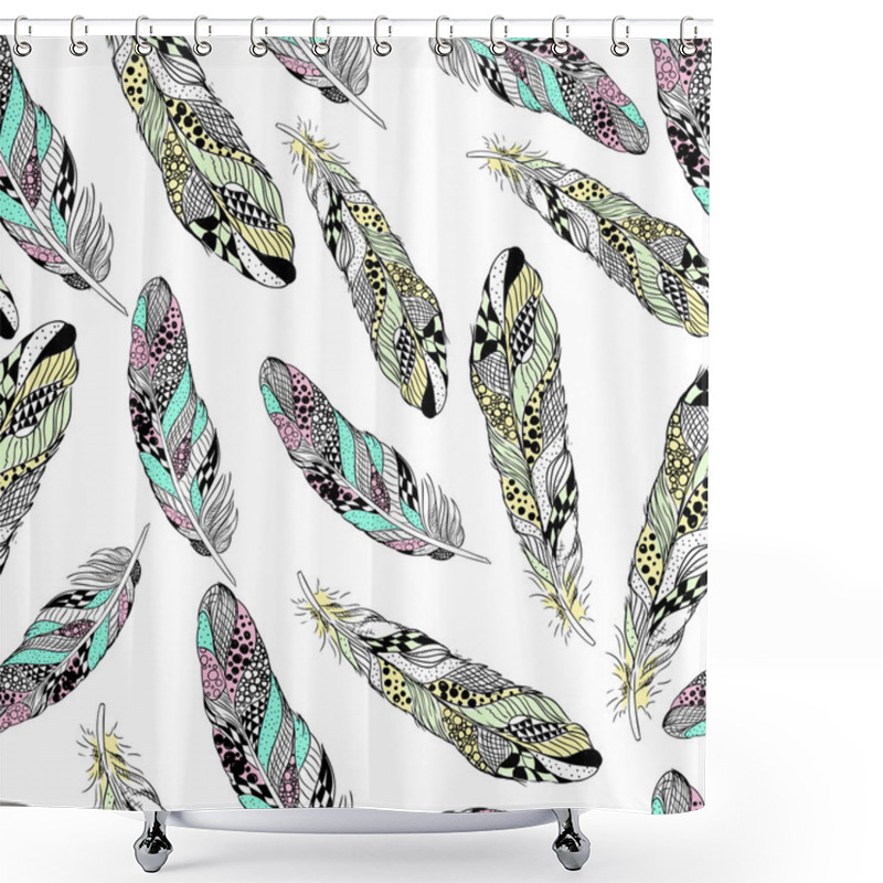 Personality  Stylized Vector Feathers Shower Curtains