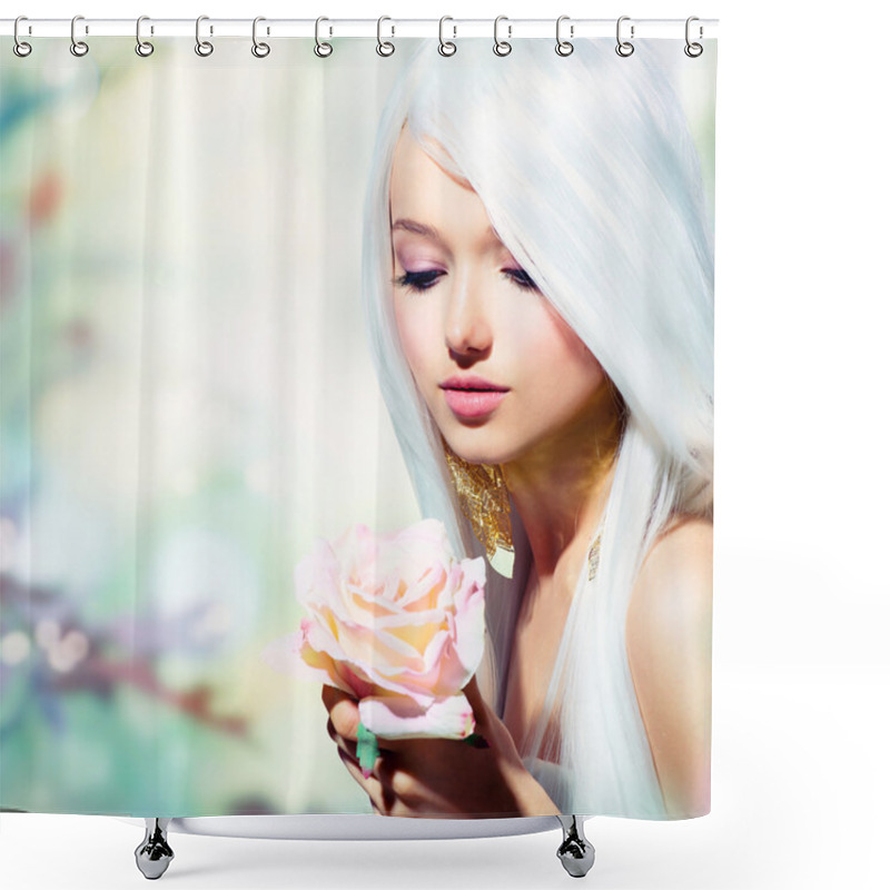 Personality  Beautiful Spring Girl With Rose Flower. Fantasy Shower Curtains