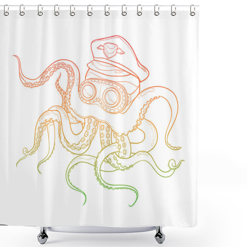 Personality  Octopus Wearing Captain Hat And Goggles Shower Curtains