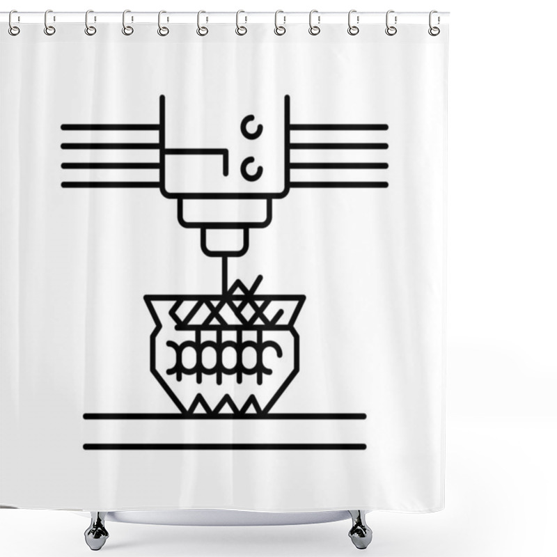 Personality  3D Printing In Space Black Line Icon. Shower Curtains