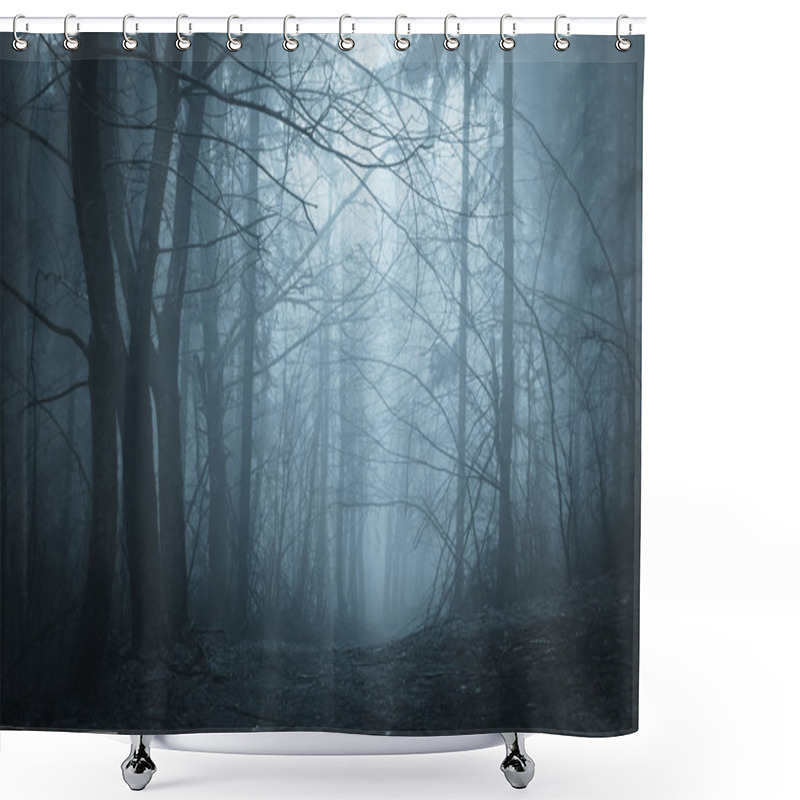 Personality  Darkness In A Forest With Fog Shower Curtains