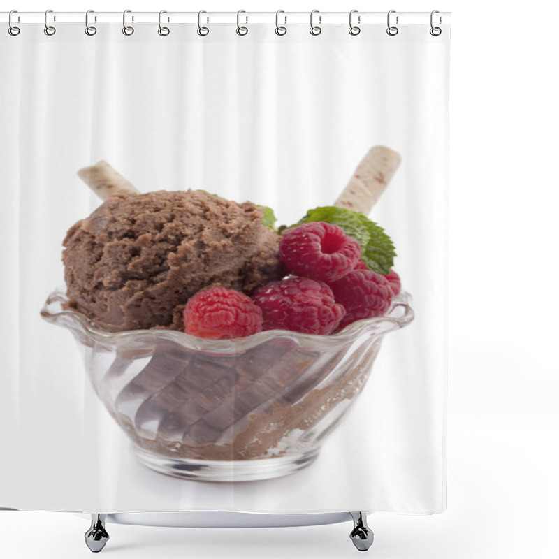 Personality  A Bowl Of Chocolate Ice Cream With Raspberry And Wafer Stick Shower Curtains