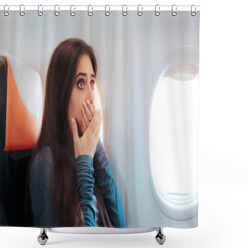 Personality  Woman Sitting By The Window On An Airplane Feeling Sick Shower Curtains