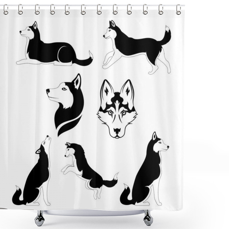 Personality  Graphic Silhouette Of A Dog Of Breed Siberian Husky. Shower Curtains