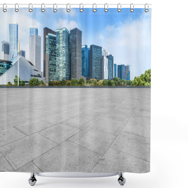 Personality  Blue Sky, Empty Marble Floor And Skyline Of Hangzhou Urban Archi Shower Curtains