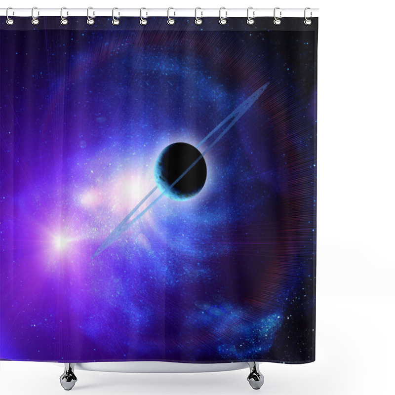 Personality  Planet With Rings Against The Sun In Blue Space Shower Curtains