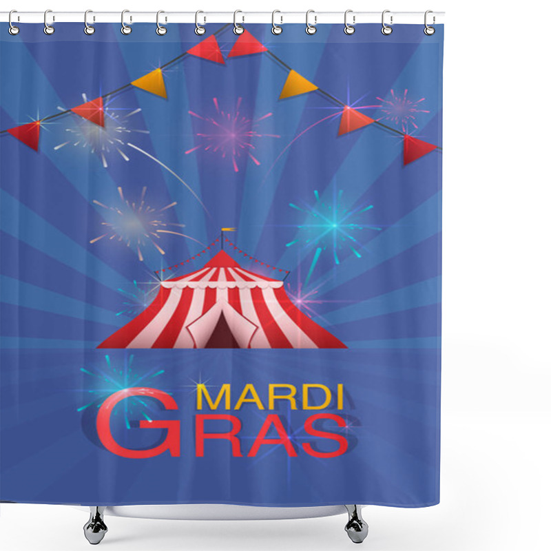 Personality  Carnival And Fun Fair Flyer Template. Vector Logo With A Painted Tent And Fireworks. Shower Curtains