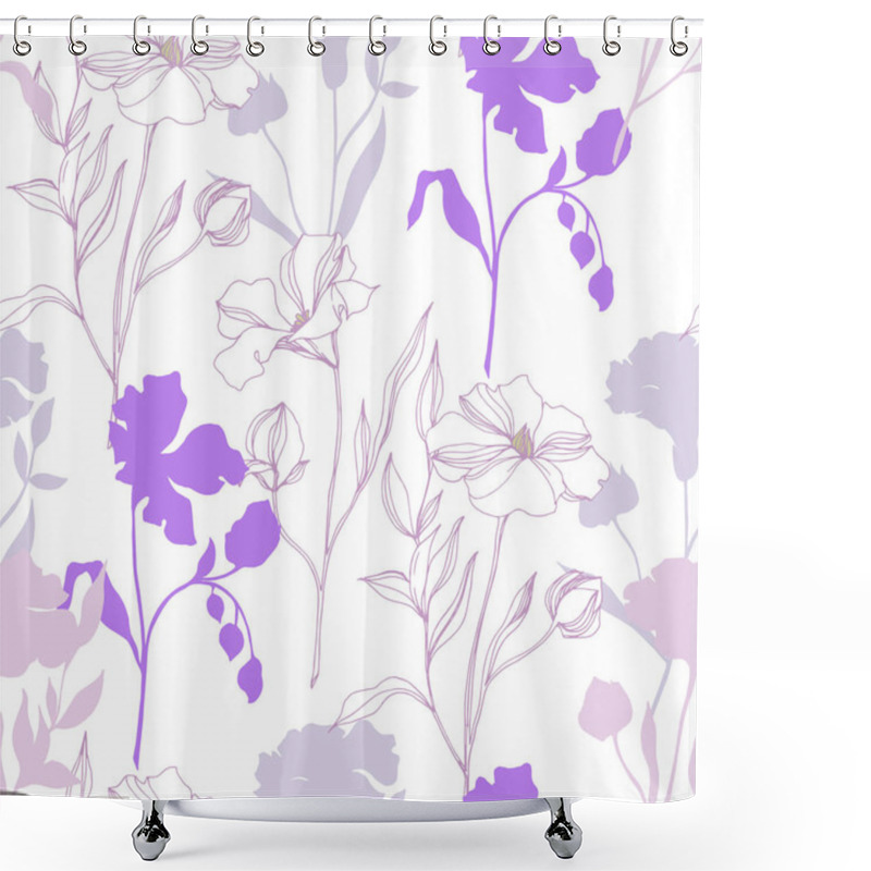 Personality  Vector Flax Floral Botanical Flowers. Black And White Engraved Ink Art. Seamless Background Pattern. Shower Curtains