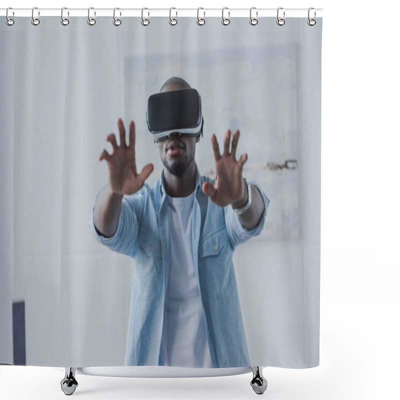 Personality  Man Using Virtual Reality Headset Shower Curtains