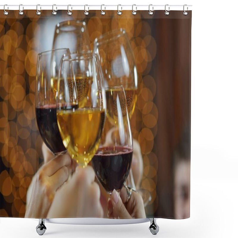 Personality  Hands Holding The Glasses Of Champagne And Wine Shower Curtains