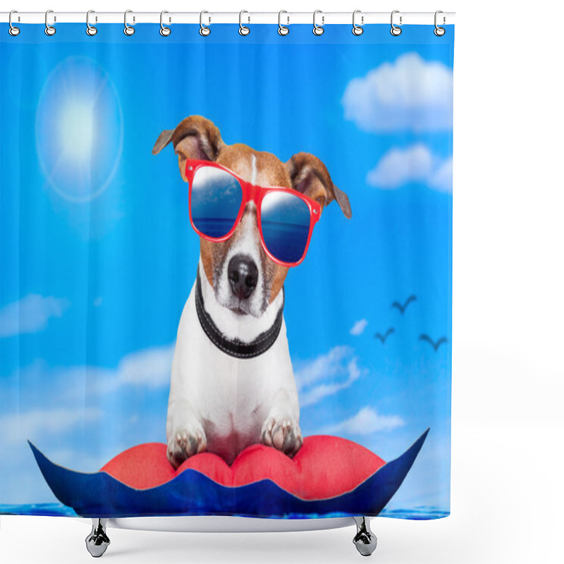 Personality  Dog On An Air Mattress Shower Curtains