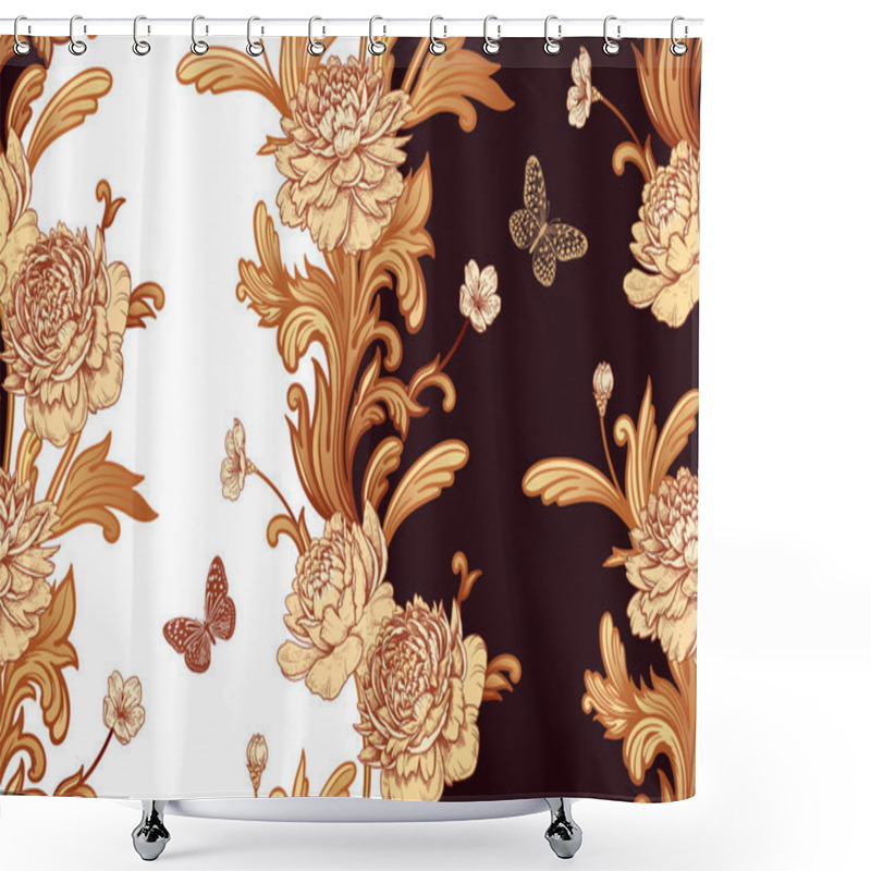 Personality  Garden Flowers Peonies, Butterfly And Baroque Decor Elements. Se Shower Curtains