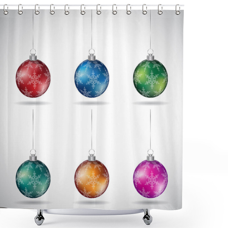 Personality  Vector Illustration Of Christmas Balls With Snowflake Design And Silver String - Style 4 Isolated On A White Background Shower Curtains