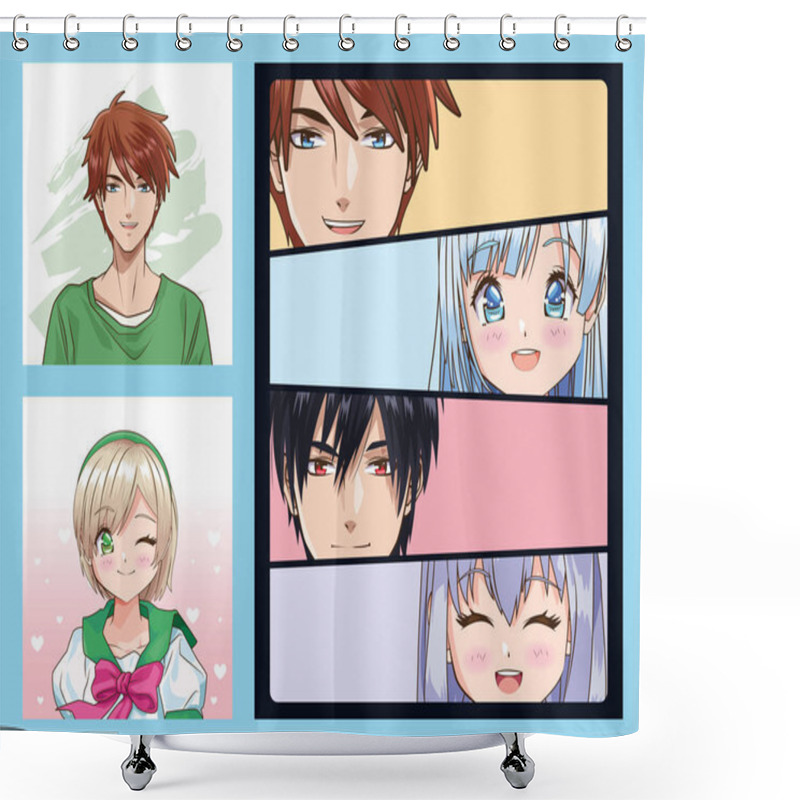 Personality  Group Of Faces Young People Anime Style Characters Shower Curtains