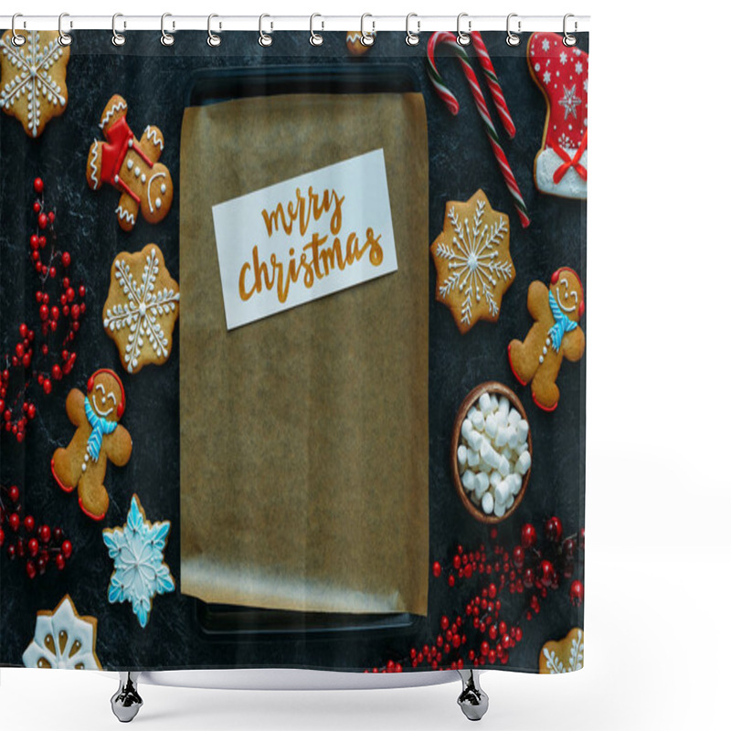 Personality  Christmas Card On Baking Tray Shower Curtains