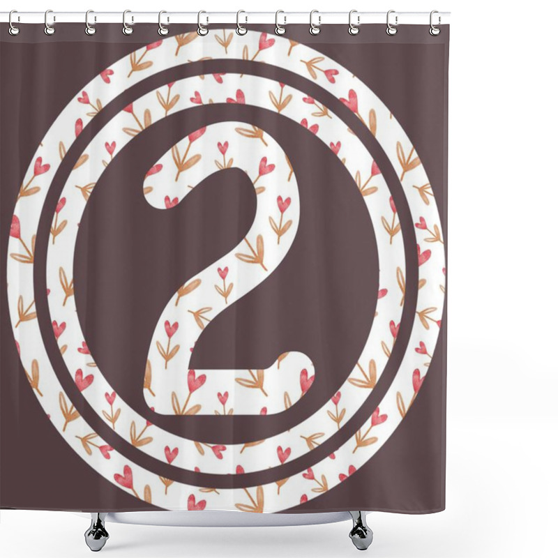 Personality  Floral Patterns Encircle The Number Two, Creating A Visually Appealing Textile Design Suited For Packaging Or Wrapping. Shower Curtains