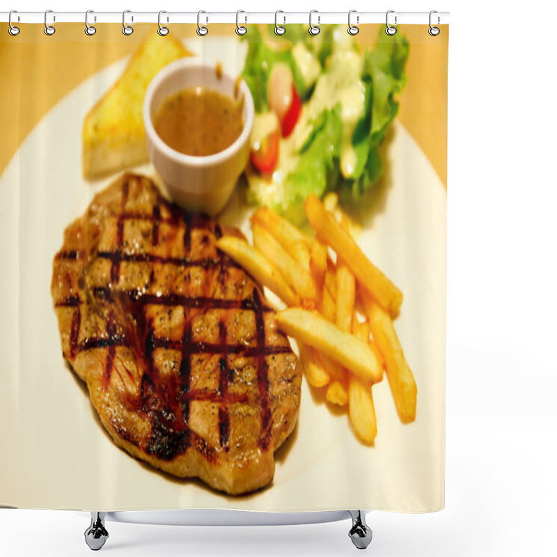 Personality  Grilled Rib Steak With French Fries Shower Curtains