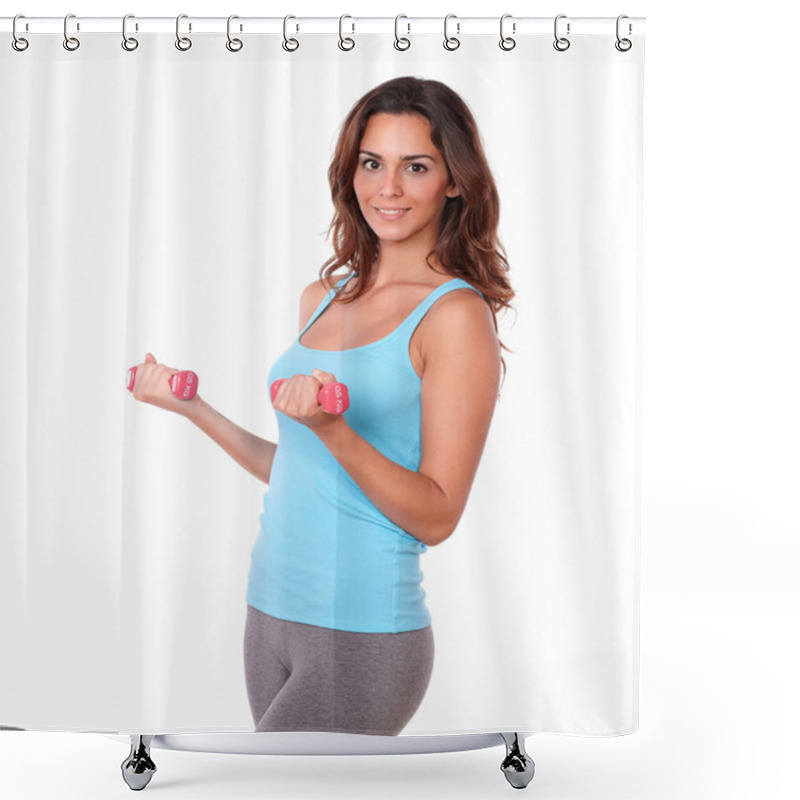 Personality  Woman On Gym Clothing Holding Weights Shower Curtains