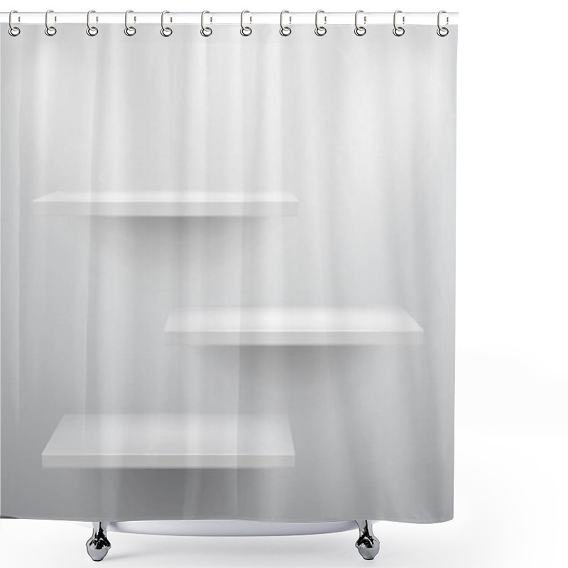 Personality  Empty White Shelves. Isolated On Gray Background. Shower Curtains