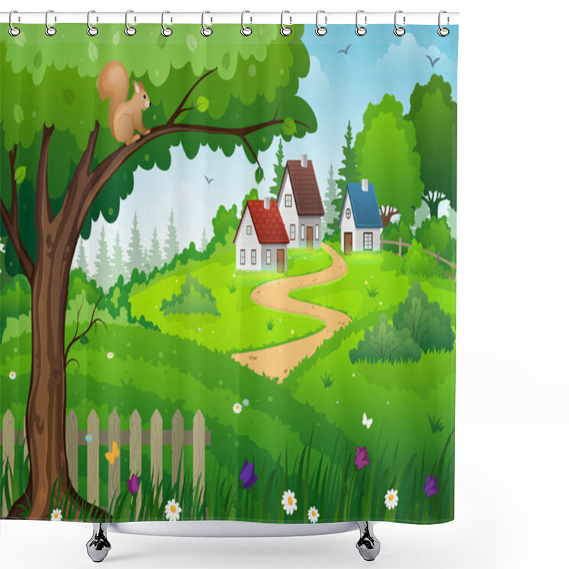 Personality  Village On Green Field Shower Curtains